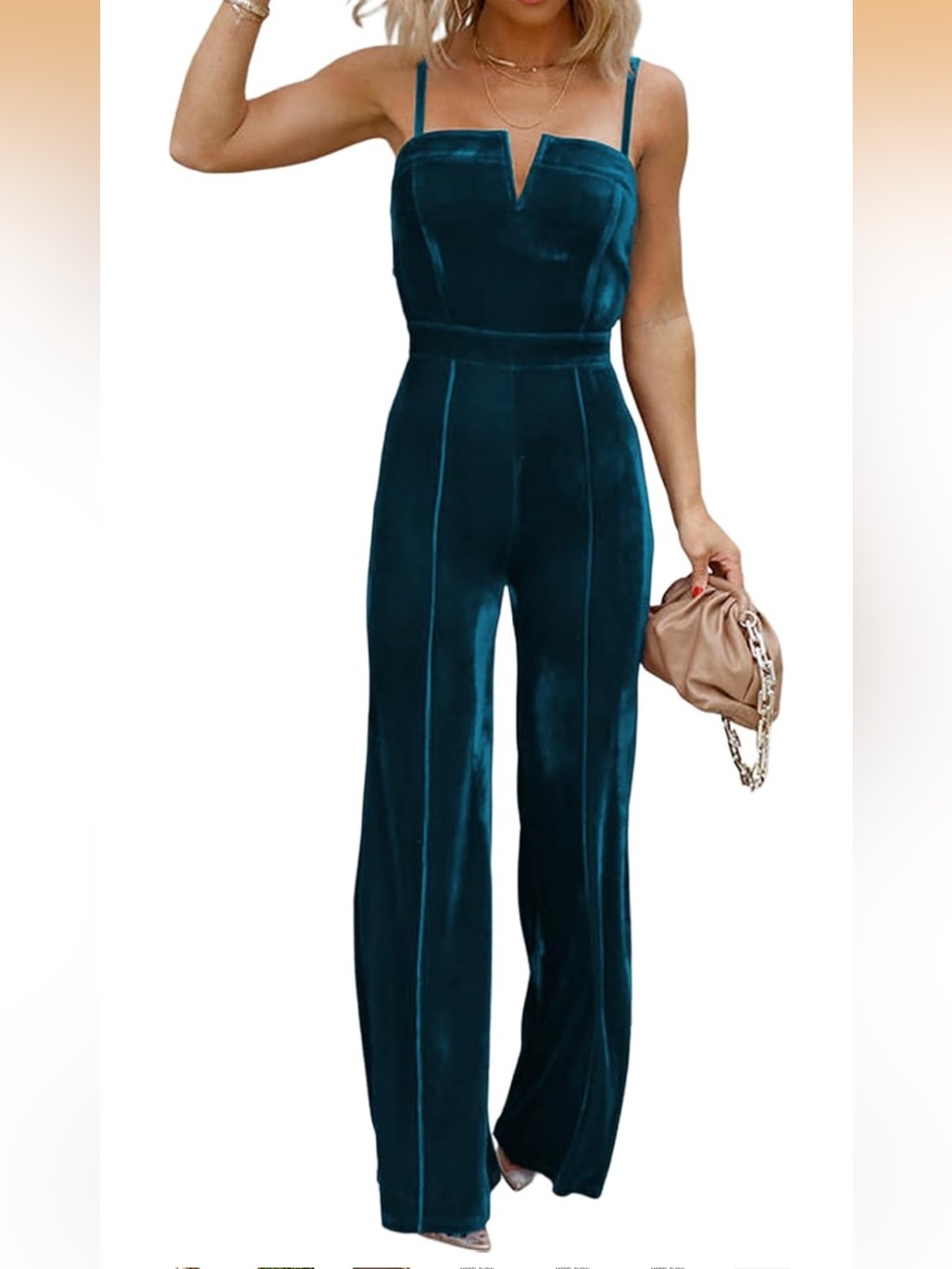 Women’s Velvet Wide-Leg Jumpsuit in Teal